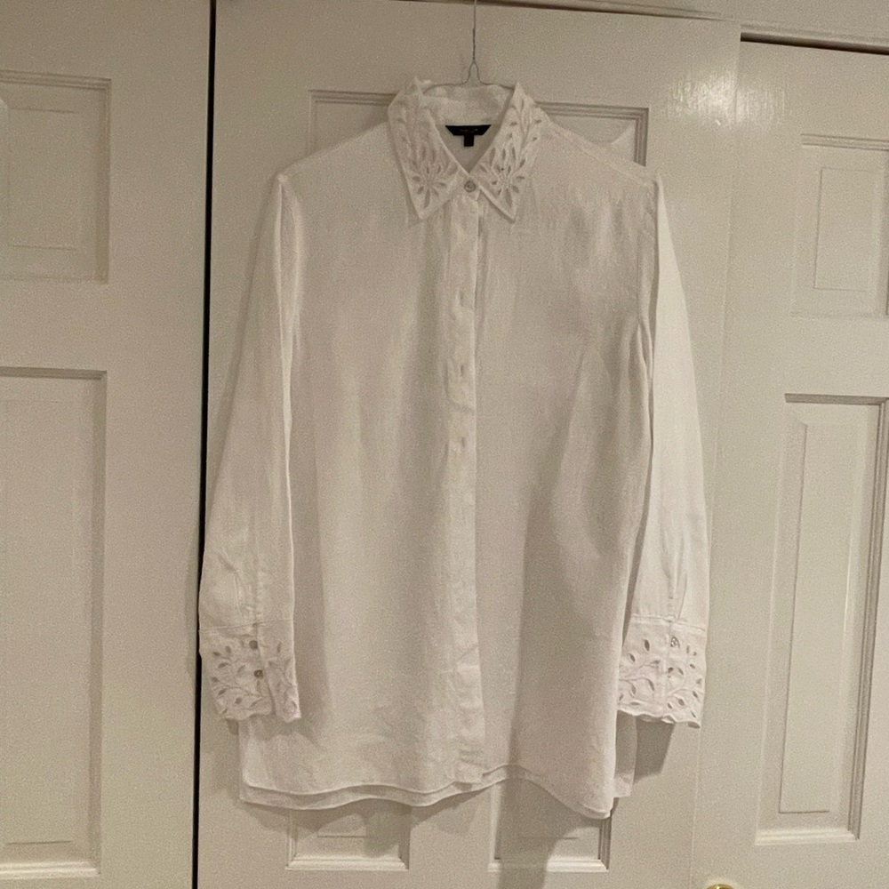 Massimo Dutti white linen shirt with embroidered lace collar - Picture 2 of 7